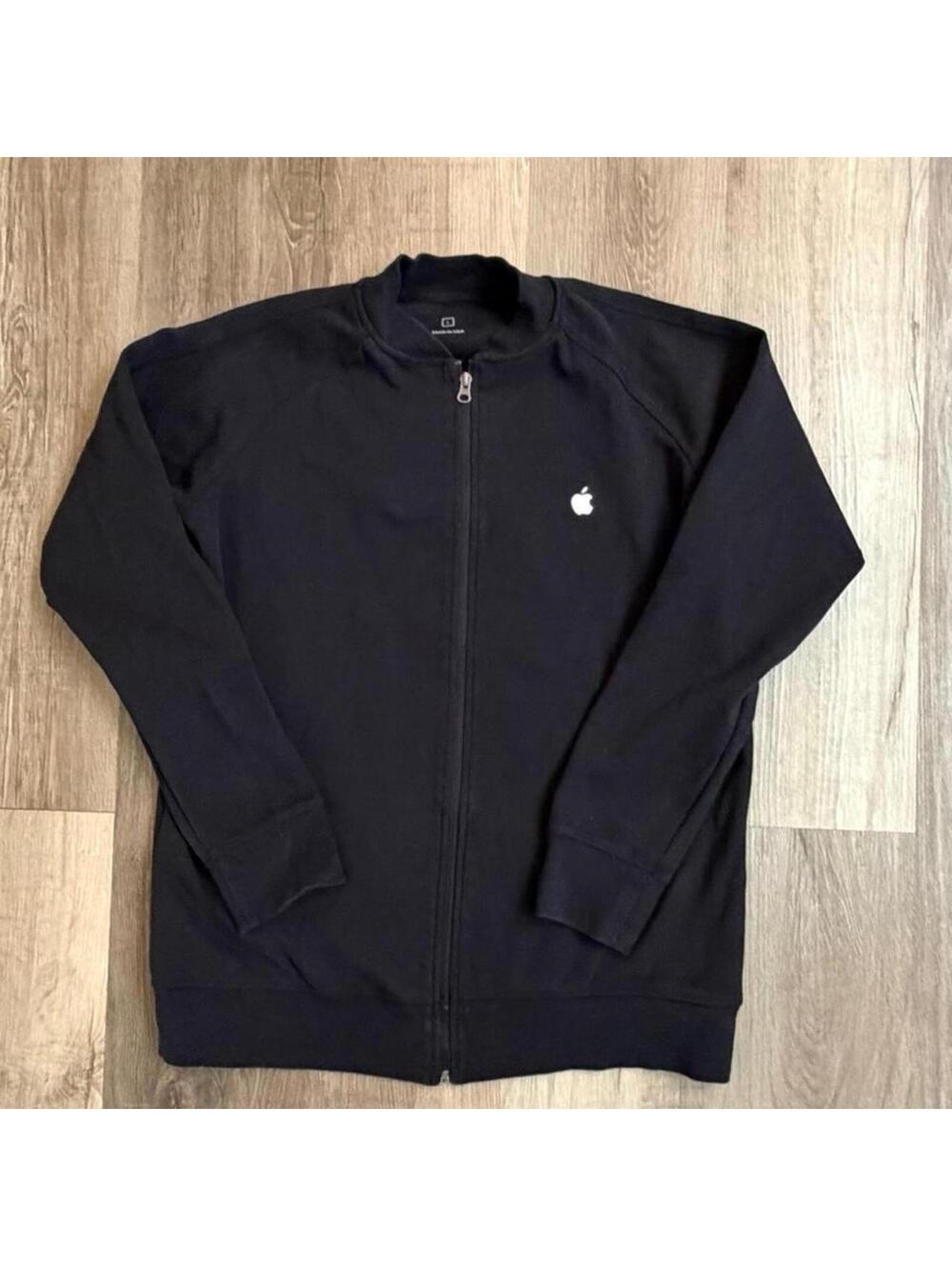 Apple employee zip up black sweater men size Large